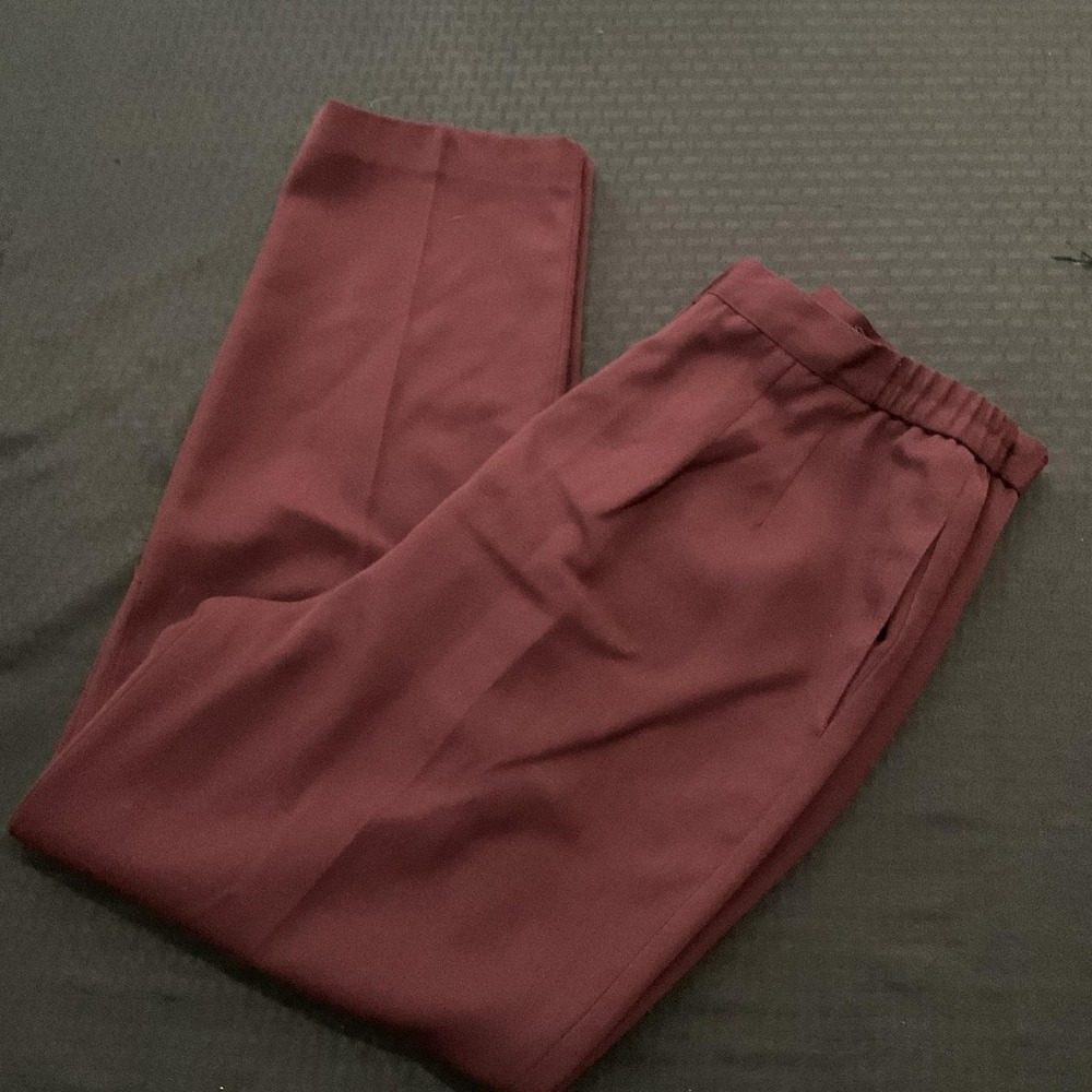 Dress Pants Juniors 15 Burgundy Straight Elastic Waist Pleated Pockets Workwear